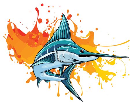 Illustration for Jumping blue marlin. Realistic vector illustration. - Royalty Free Image