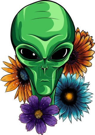 Téléchargez les illustrations : Illustration de Visage Alien Fleurs avec fleur - en licence libre de droit