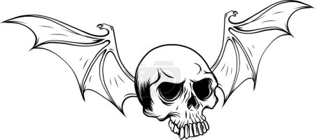 Téléchargez les illustrations : Crâne de vampire dessiné à la main avec des ailes de chauve-souris. Halloween astuce ou traiter vectoriel affiche illustration - en licence libre de droit