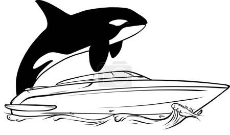 Illustration for Illustration of orca with boat on water - Royalty Free Image