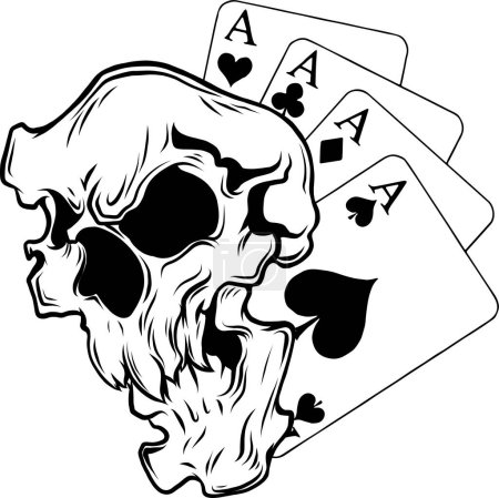 Ilustración de Tarjetas de poker con cráneo, ilustración vectorial - Imagen libre de derechos