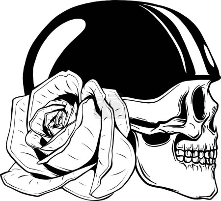 Téléchargez les illustrations : Crâne monochrome avec casque et rose - en licence libre de droit