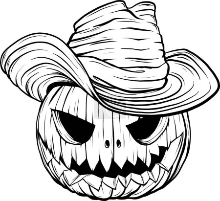 Illustration for Halloween Pumpkin cowboy vector illustration. - Royalty Free Image