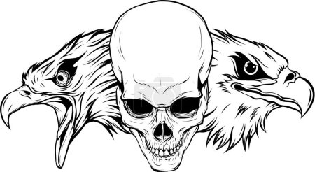 Ilustración de Ilustración de dos águila cabeza con cráneo - Imagen libre de derechos