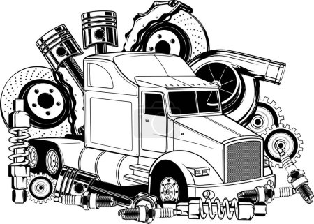 Illustration for Monochrome set of a truck with trailer and tank truck - Royalty Free Image
