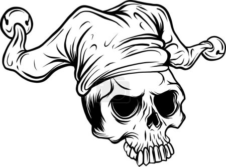 Téléchargez les illustrations : Crâne en chapeau de bouffon. vecteur monochrome - en licence libre de droit