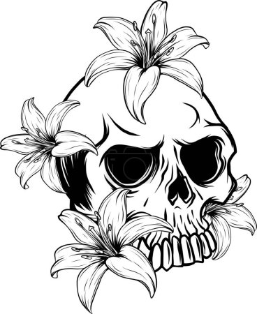 Téléchargez les illustrations : Illustration penchée de fleurs de crâne. Vecteur de haute qualité - en licence libre de droit