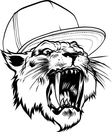 Illustration for Lion angry wearing backwards hat vector illustration - Royalty Free Image