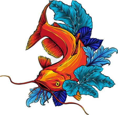 Téléchargez les illustrations : Illustration vectorielle de poisson-chat de couleur dessin animé - en licence libre de droit