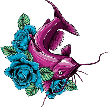 Illustration for Cartoon colored catfish vector illustration - Royalty Free Image