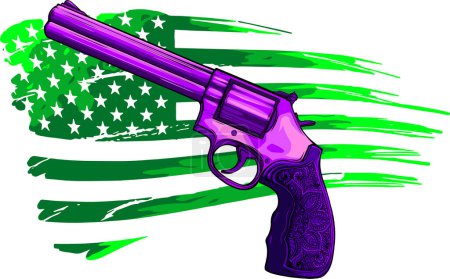 Illustration for Big Revolver with USA flag. Vector Illustration on white background. - Royalty Free Image