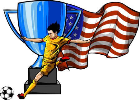Illustration for Soccer player kicks the ball. Vector. - Royalty Free Image