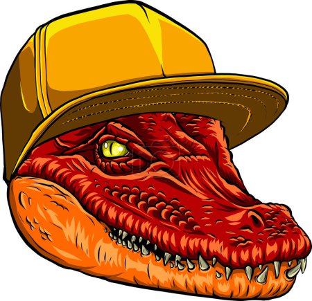 Illustration for Green crocodile with hat vector - Royalty Free Image