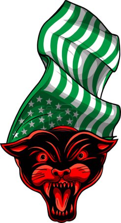 Téléchargez les illustrations : Panthère noire avec vecteur drapeau américain - en licence libre de droit
