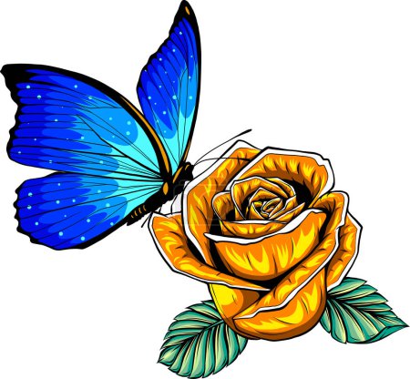 Ilustración de Mariposa en la ilustración del vector de rosa - Imagen libre de derechos