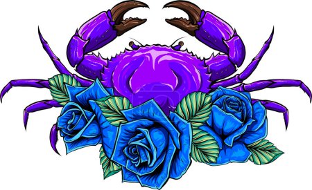 Illustration for Enamoured crab with a flower - Royalty Free Image