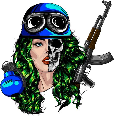 Ilustración de Sexy chica del ejército con rifle de asalto - Imagen libre de derechos