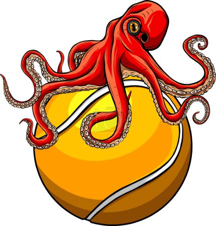 Illustration for Octopus on tennis ball vector illustration on white background. digital hand draw - Royalty Free Image