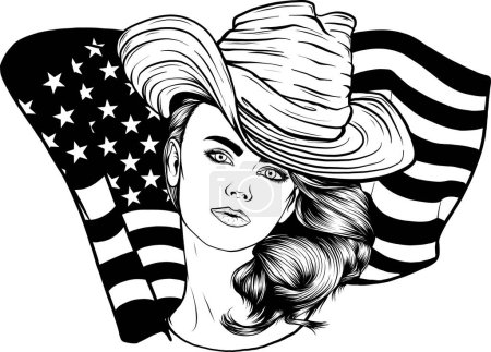 Téléchargez les illustrations : Illustration vectorielle Cowgirl noir et blanc - en licence libre de droit