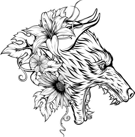 Illustration for Wolf head. Outlined drawing Vector - Royalty Free Image