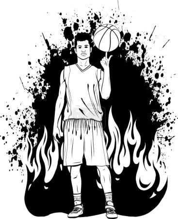Basketballspieler mit einem Ballumrissvektor