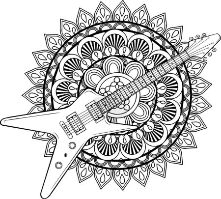 Ilustración de Contorno línea de guitarra eléctrica arte - Imagen libre de derechos