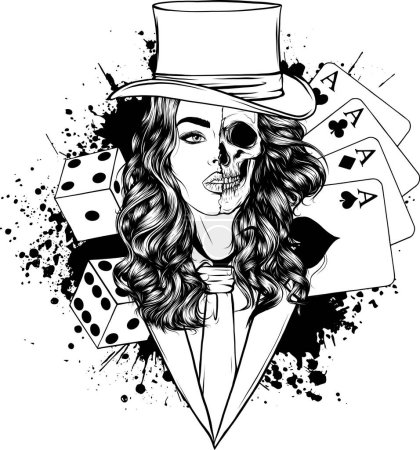 Illustration for Dead girl black and white outline - Royalty Free Image