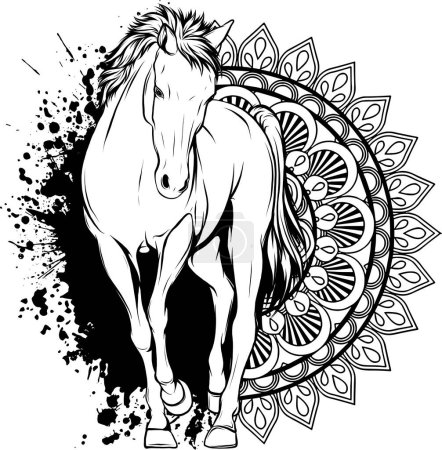 Téléchargez les illustrations : Illustration du cheval dans le dessin du contour - en licence libre de droit