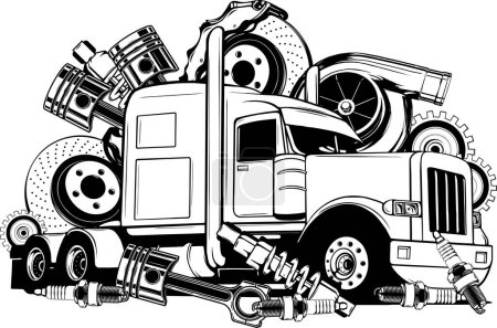 Illustration for Classic American Truck. Black and white - Royalty Free Image