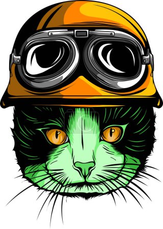 Ilustración de Retrato de gato persa con casco vintage. - Imagen libre de derechos