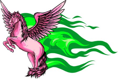 Téléchargez les illustrations : Pegasus Flying Horse. Mascotte Majestic Pegasus Cartoon Vector Design - en licence libre de droit