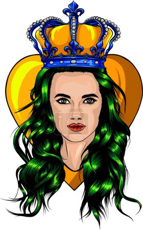 Illustration for Illustration of Queen portrait girl with classic long healthy hair. - Royalty Free Image