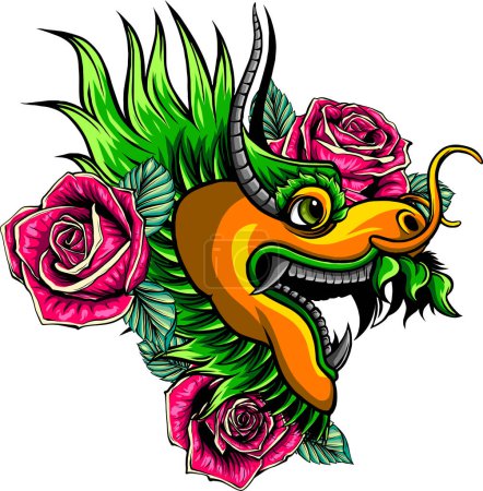 Illustration for Vector illustration of Chinese dragon head on white background. - Royalty Free Image