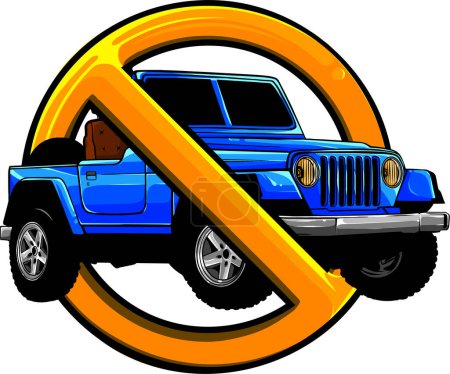 Ilustración de No se permiten vehículos signo, tachado silueta de un coche - Imagen libre de derechos