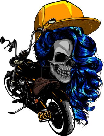 Téléchargez les illustrations : Hachoir crâne motard avec casque rétro et illustration vectorielle vélo personnalisé - en licence libre de droit