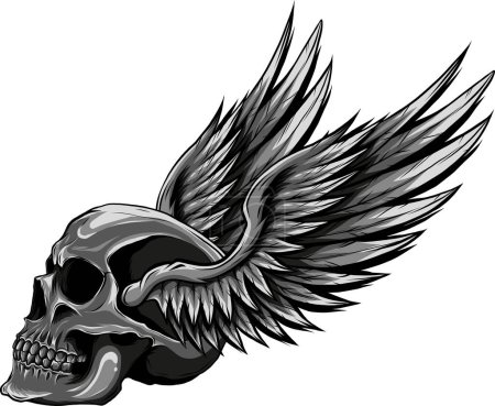Téléchargez les illustrations : Dessiner crâne avec des ailes style d'illustration vectorielle - en licence libre de droit