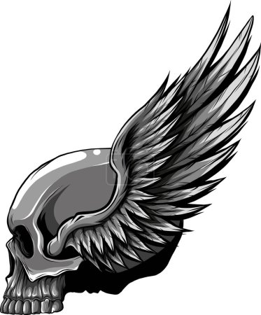 Téléchargez les illustrations : Tête de crâne avec ailes design de la mascotte - en licence libre de droit