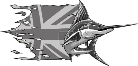 Illustration for Illustration of sword fish wirh british flag - Royalty Free Image