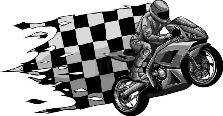 ilustración de moto con corredor de bandera