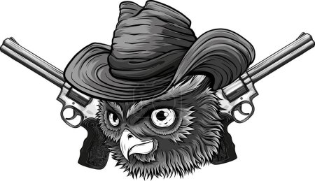 Ilustración de Ilustración de búho vaquero con sombrero y un arma - Imagen libre de derechos