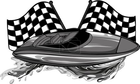 Ilustración de Ilustración de Barcos de carreras con bandera de meta - Imagen libre de derechos