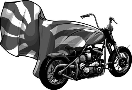 vector Japanese bikers on motorcycles with flag of rising sun