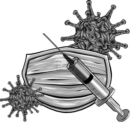 Illustration for Antivirus equipment to protect from the coronavirus N95 mask, vaccine, syringe, protective shield. Realistic file. - Royalty Free Image