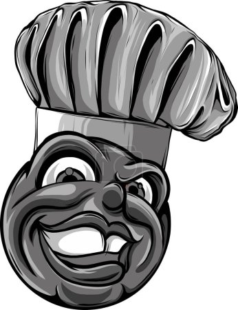 Téléchargez les illustrations : Un chef ou cuisinier émoticône visage de dessin animé dans le chapeau des chefs - en licence libre de droit