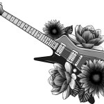 illustration of electric Guitar with flower