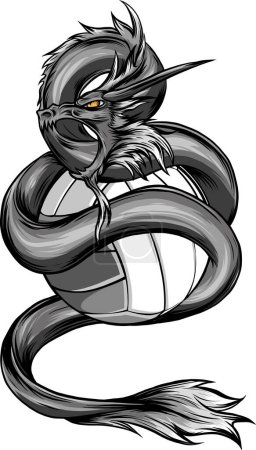 Ilustración de Ilustración de mascota de dragón alrededor del voleibol - Imagen libre de derechos