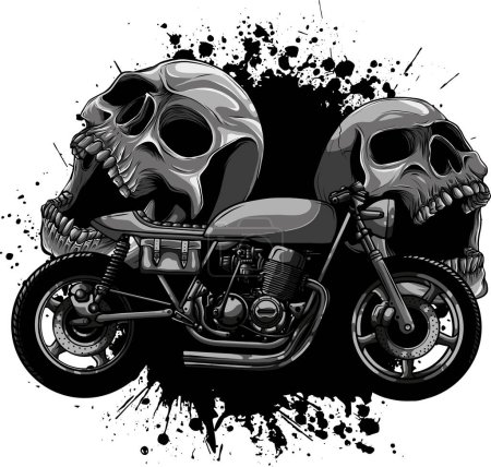 Illustration von Custom Bike Cafe Racer Motorrad mit Totenkopf