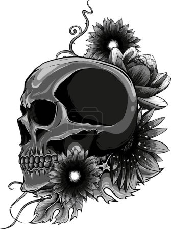 Téléchargez les illustrations : Illustration de Crâne avec ornement de fleurs - en licence libre de droit