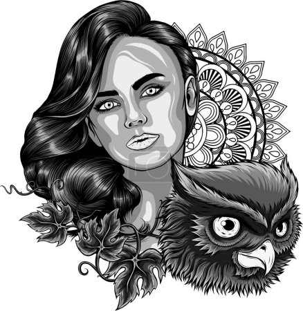 Ilustración de Ilustración de Mujer con cabeza de búho - Imagen libre de derechos