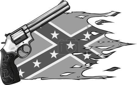 Illustration for Illustration of gun on background of American Confederate flag - Royalty Free Image
